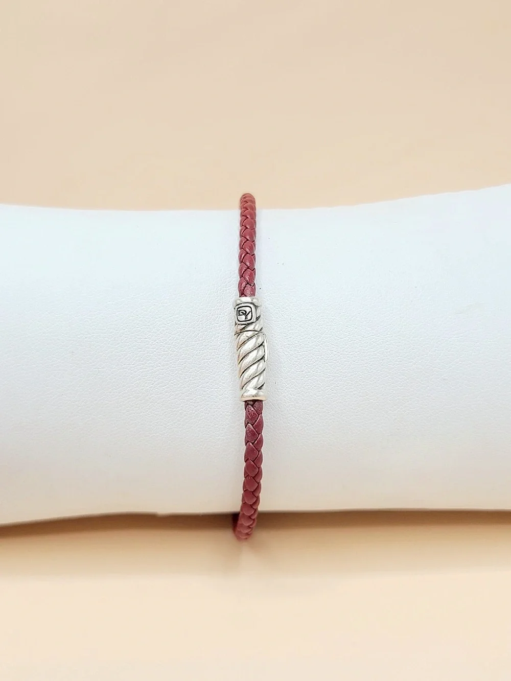 David Yurman Cable Classics ID Bracelet In Sterling Silver and Red Leather